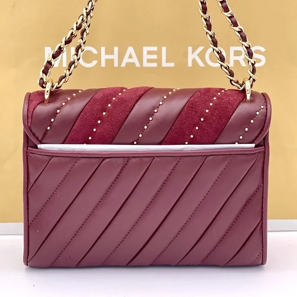 Michael Kors Rose Medium Flap Shoulder Bag Crossbody Merlot - Picture 3 of 14